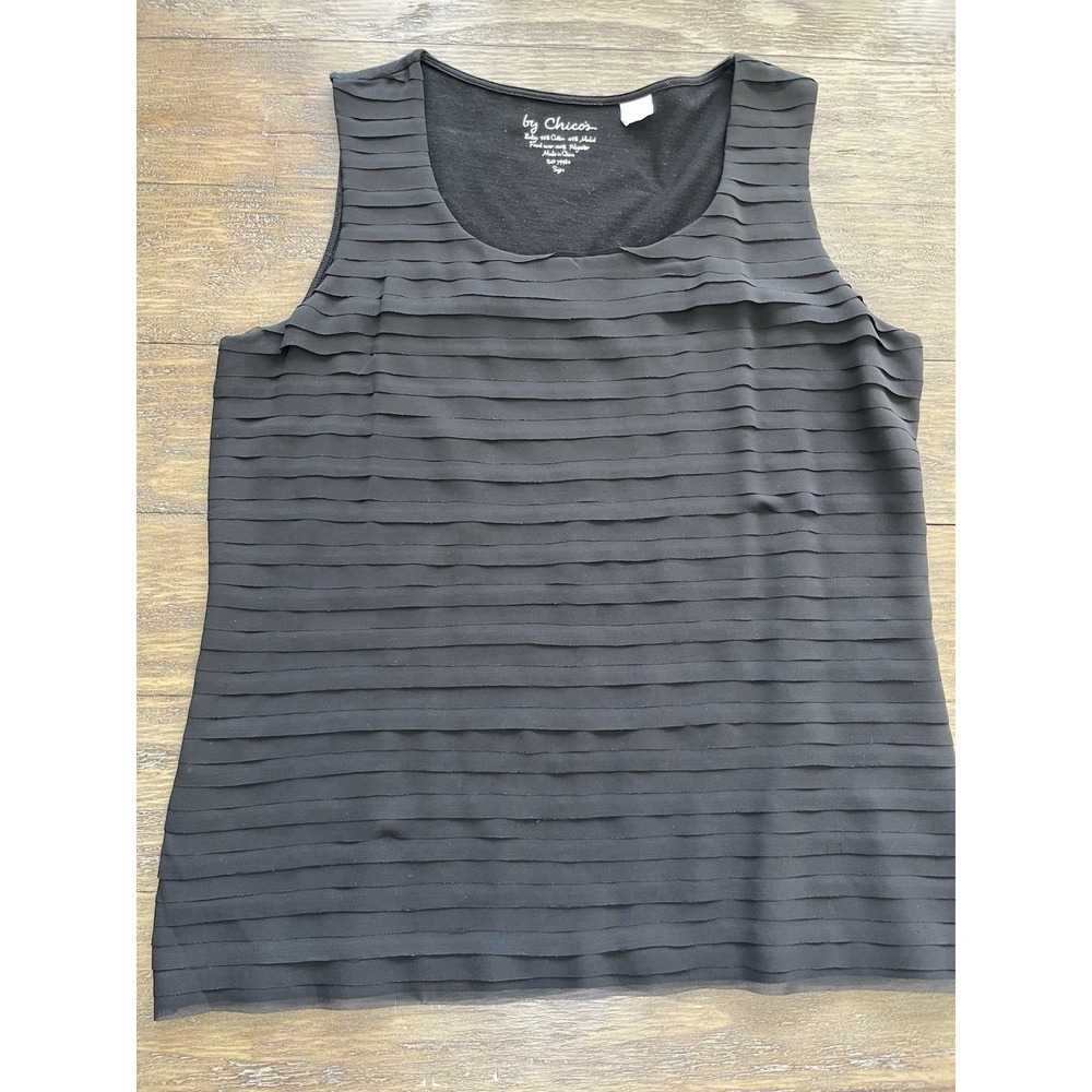 Chico's Black Tiered Tank Top Womens Size 1 Medium Layered Knit H38